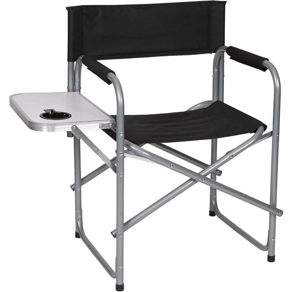 Directors Chair with Side Table, One Size, Black
