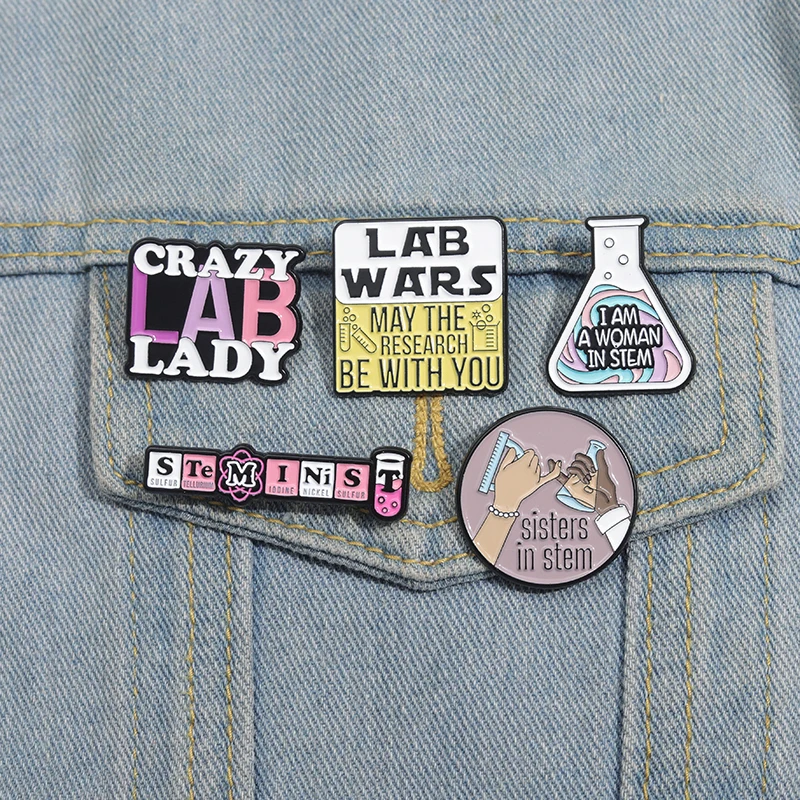 Crazy Lab Lady Enamel Pin Custom Lab Wars May The Research Be With You Science Metal Brooch Lapel Badge Jewelry Gift For Friends