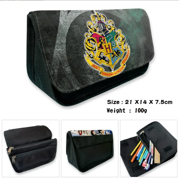 Harri Magic Academy Anime Stationery Box Triangle Hallows Students Simple Zipper Double layers Pencil Case Action figure toys