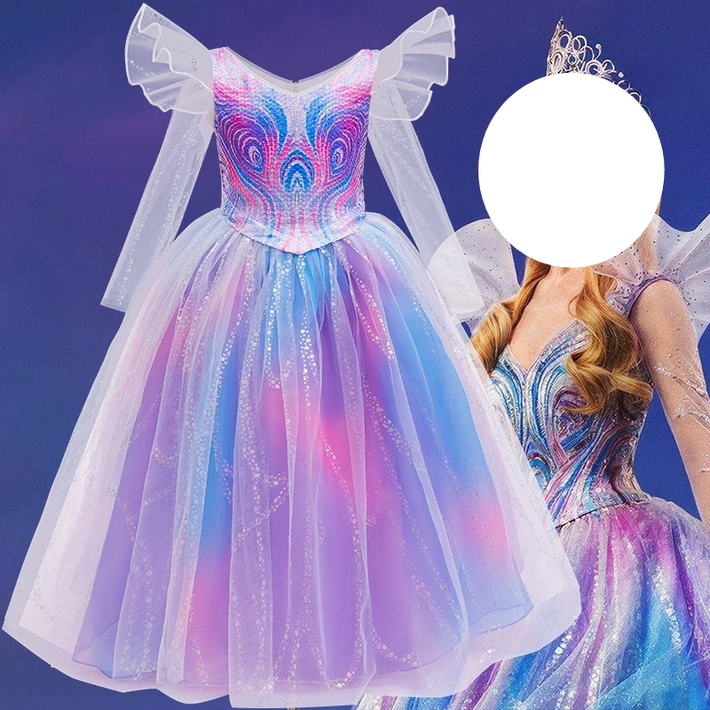 

Movie Wicked Cosplay Glinda Costume Net Tutu Dress Princess Dresses Purple Cute Dancewear Witch Cos for Girls Theme Party