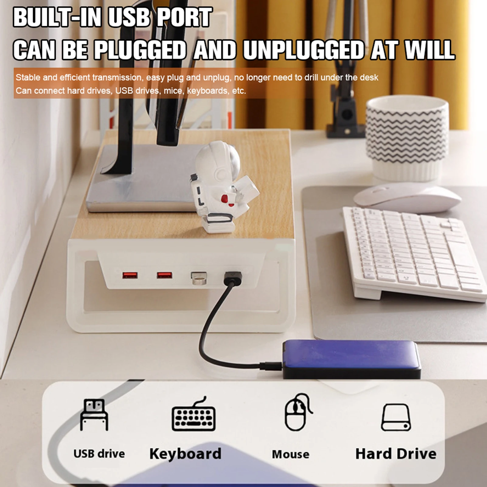 4 USB Ports PC Monitor Stand Screen Holder Keyboard Storage Space Bar Aluminum Laptop Monitor Stand Desktop Laptop Holder