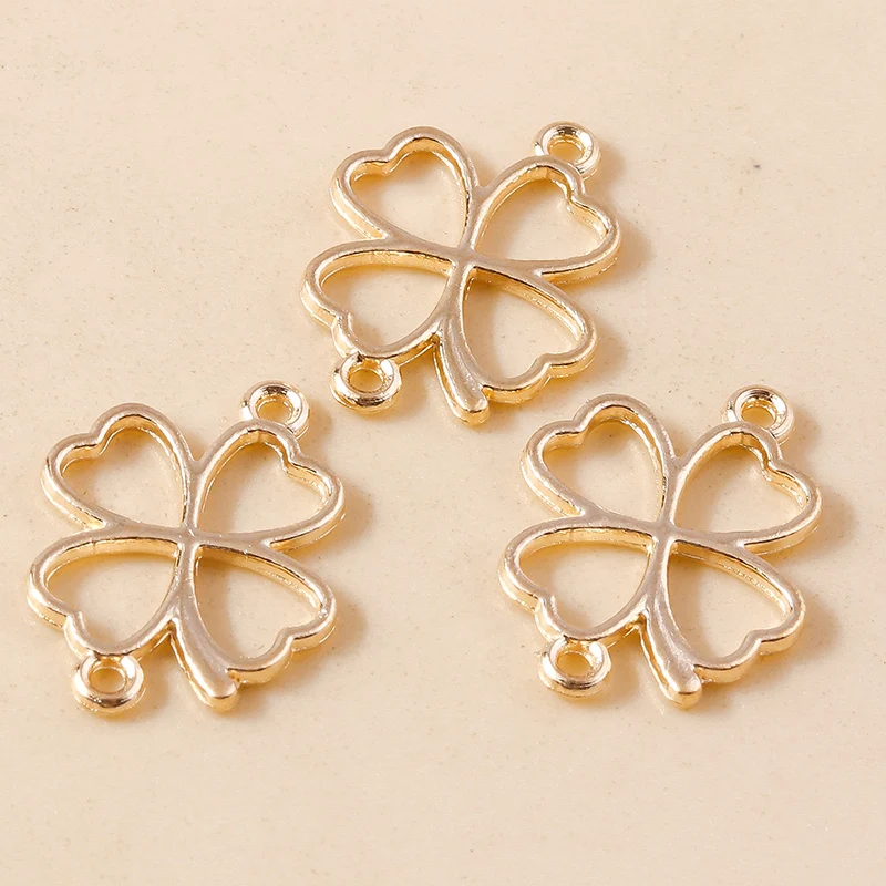 Leslie 50 Stück Blumen-Charms, glückliches irisches vierblättriges Kleeblatt, Gold, Silber, Farbe, Anhänger, antiker Schmuck, DIY, handgefertigtes Handwerk – Detail 4