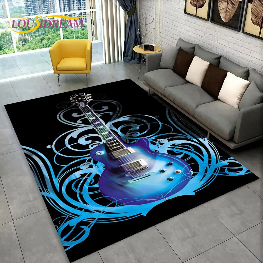 Classical Guitar Electric Guitar Bass Area Rug,Carpet Rug for Living Room Bedroom Sofa Doormat Decor,Kid Game Non-slip Floor Mat