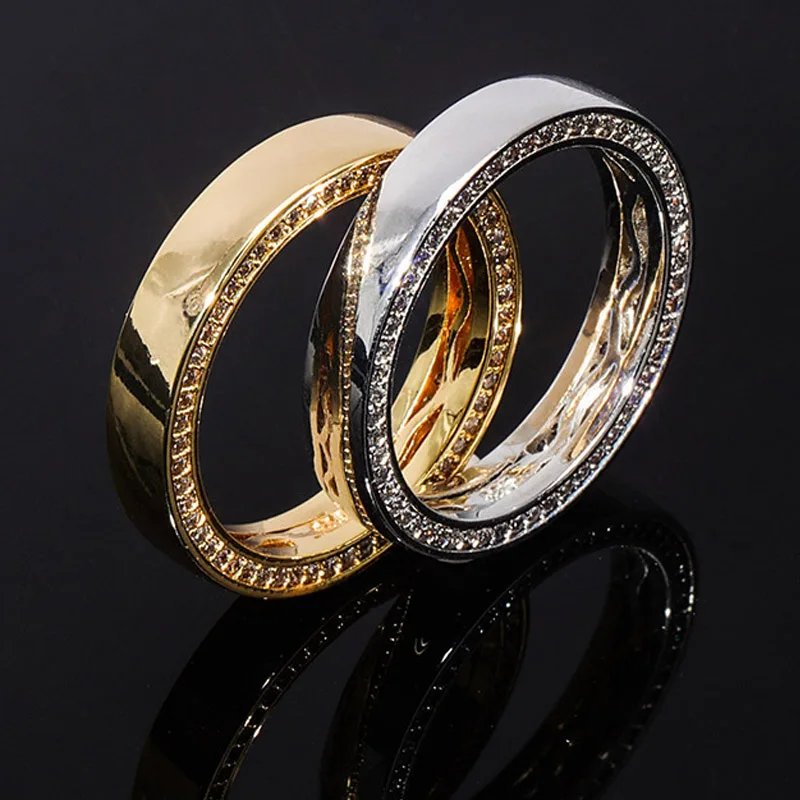 S925 sterling silver Round Finger Rings for Men Women AAA CZ Stone Bling Iced Out Couple Ring Male Hip Hop Rapper Jewelry