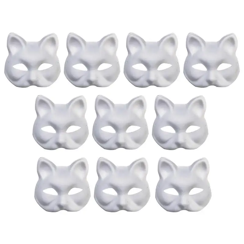 10pcs Paintable White Mask Halloween Cosplay Cat Foxx DIY Paintable Half Face Mask Animal Costume Party Decorate Craft Prop