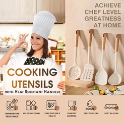 New Silicone Kitchen Cooking Utensils Set Durable Hardwood Handle Heat Resistant Tool Non-stick Turner Slotted Spoon Spatula Kit