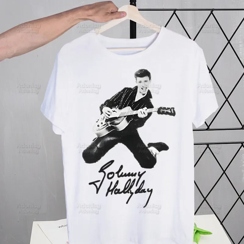 Johnny Hallyday Singer Rock  Harajuku T-shirts Summer Men Women Hip Hop Funny Print Tshirt T Shirt Short Sleeve Tee Top