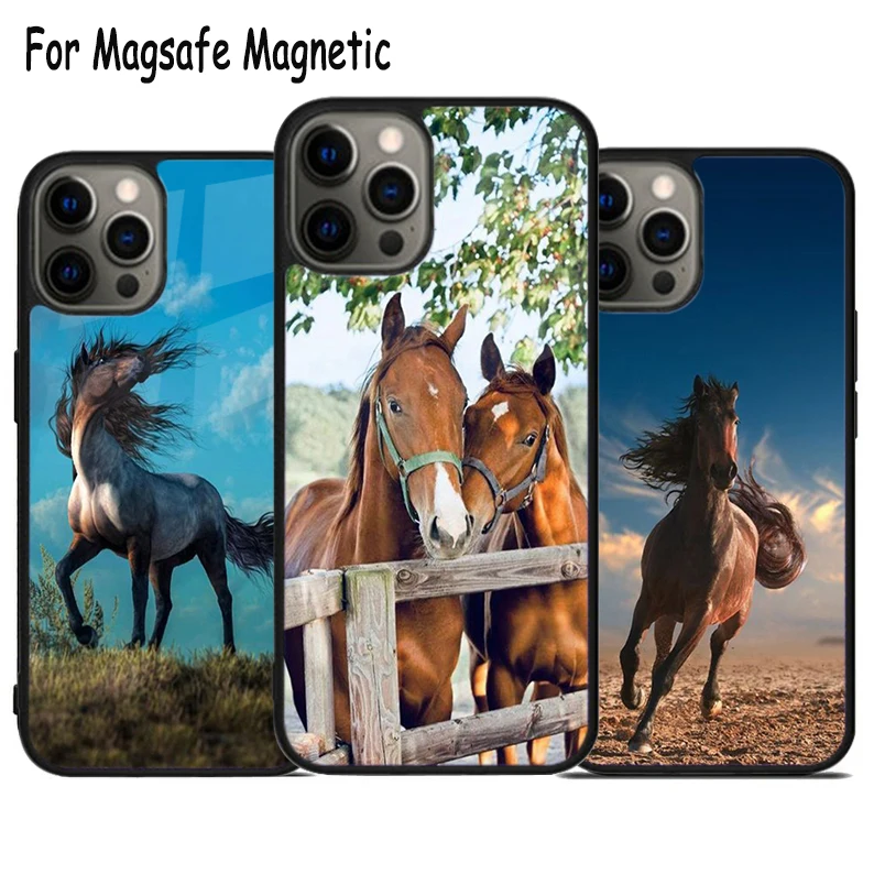 Animal Steed Horse Wireless Charge Magsafe Phone Case For iPhone 15 16 14 13 11 12 Pro Max Plus Magnetic Bumper Cover