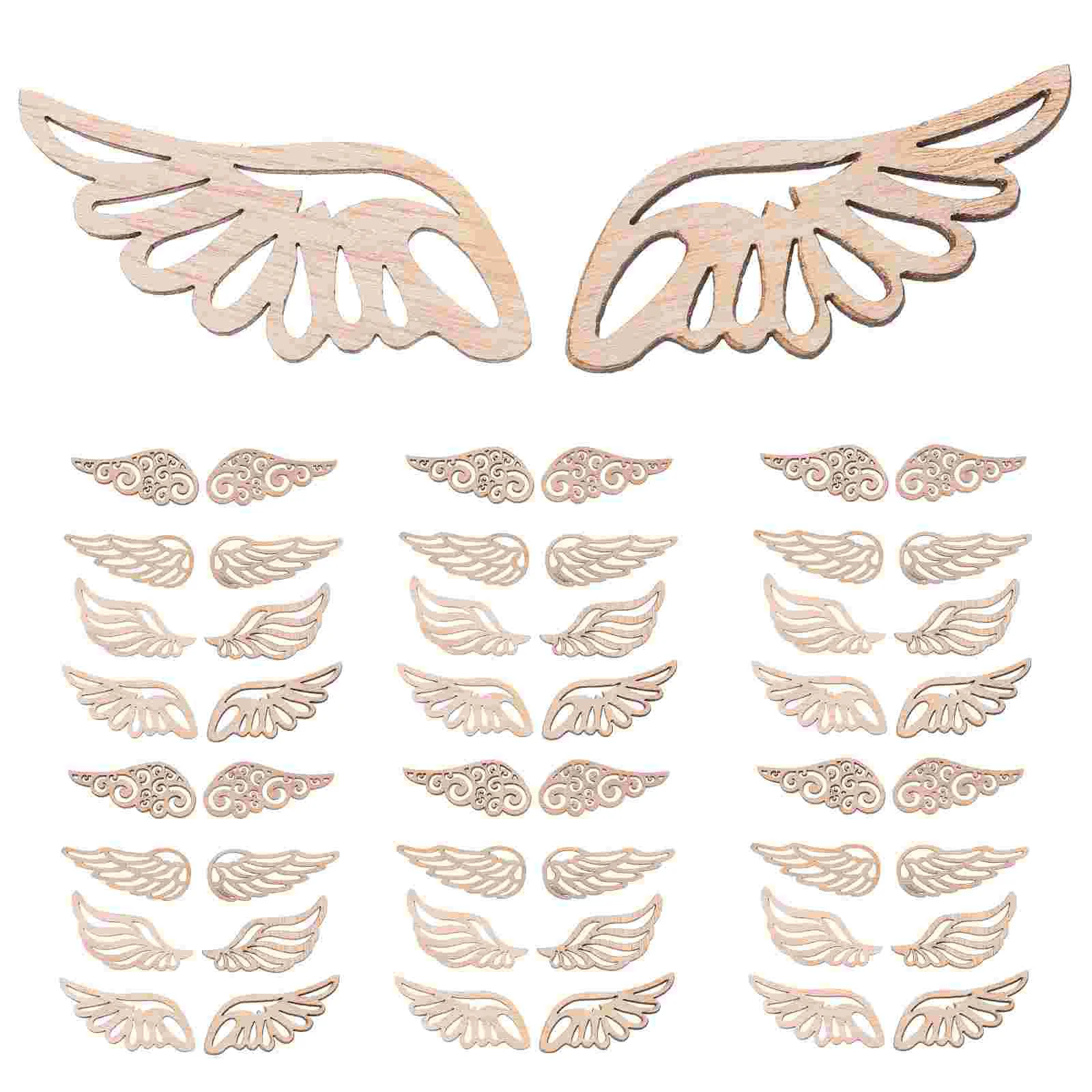 

80 Pcs Blue Ornaments Wood Chip Patch Wooden Craft Cutouts Sticker Wings Slices Bride