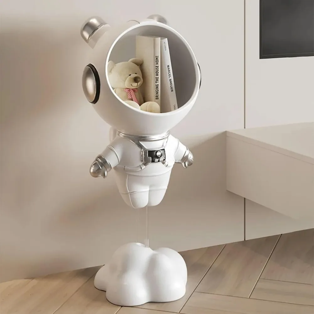 

Modern Astronaut Statues White Spaceman Sculpture Floor Figurine Ornament End Side Table with Storage for Home Decoration (White