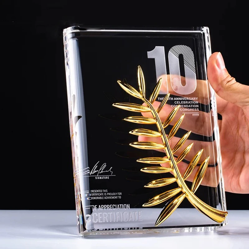 

Customization Book Shaped Crystal Glass Trophy Annual Meeting Awards Anniversary Celebration Souvenir Certificate of Honor