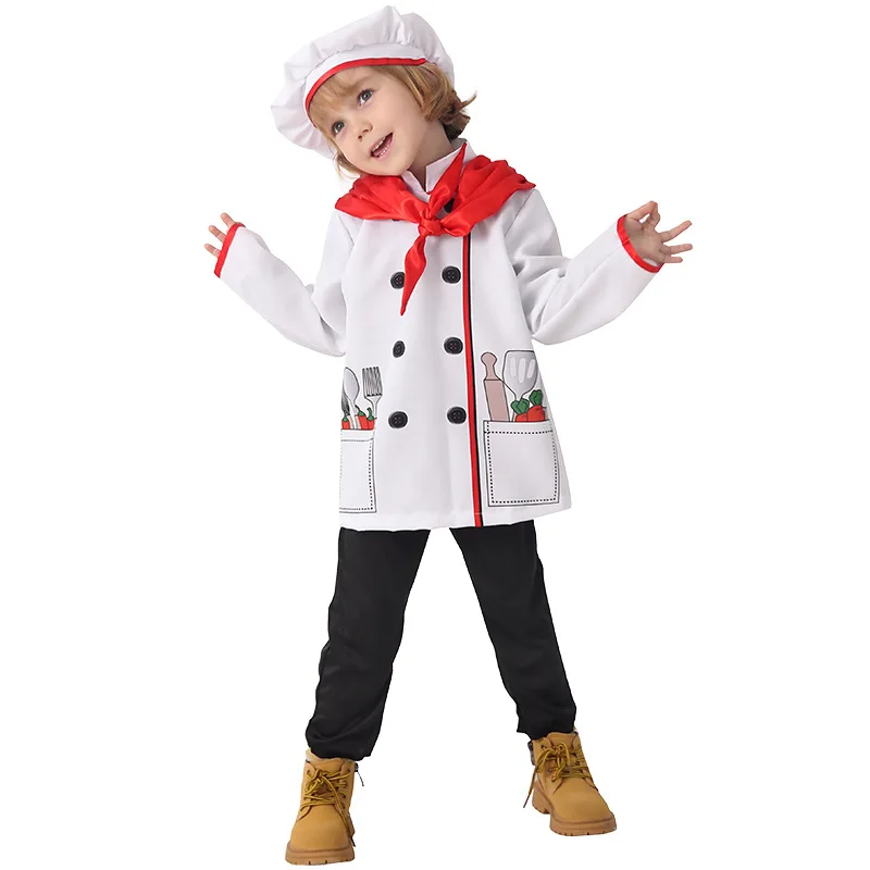 Chef Enfant Carnival Halloween Fancy Coat Dress Up Costume With Chefs Hat For Cooking Party Baking Niño Cook Uniform Costumes view 2