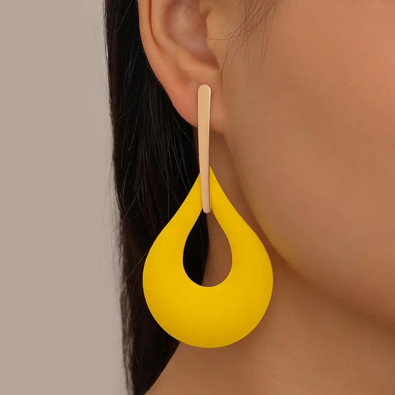 Colourful Water Drop Hollow-out Stud Earrings Women Fashion Female Yellow Red Big Eardrop Earrings Bohemian Trend Jewelry