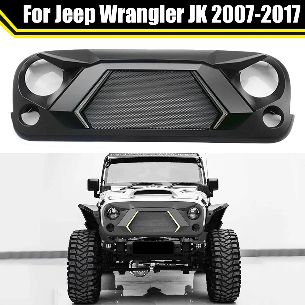 Avenger Style Front Grill For Jeep Wrangler JK 2007-2017 Accessories 4x4 Offroad Grille Upper Grid With DRL Light Exterior Parts