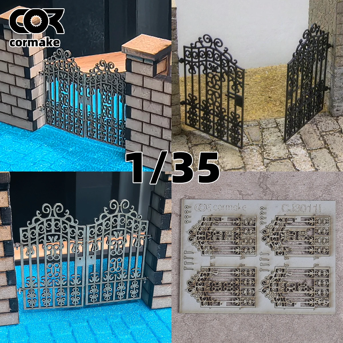 Assembly Architectural model sand table double door gate front door building diorama Scale model kit 1/35