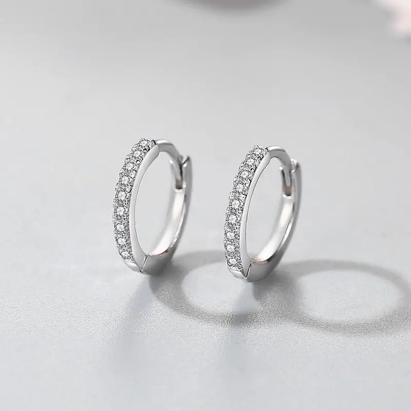 100% 925 Sterling Silver Clear Zircon Simple Fashion Hoop Earrings For Women Girls Anti-allergy Fine Jewelry Gifts