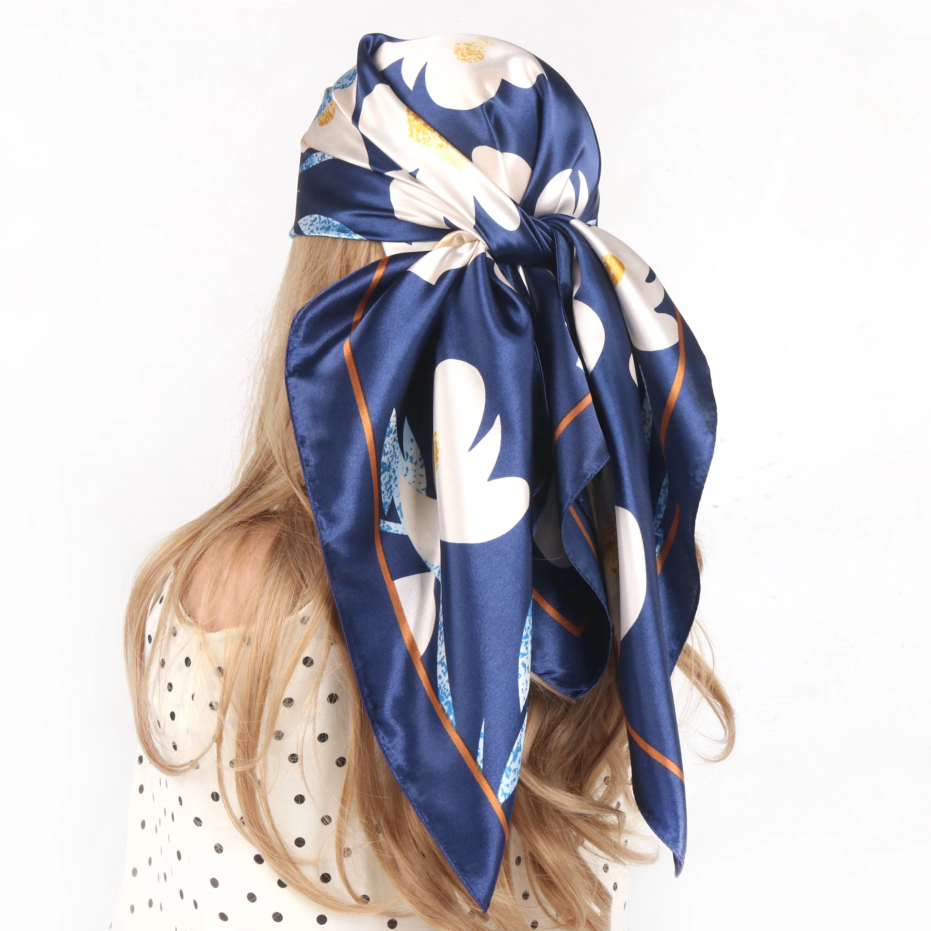 Foulard à imprimé floral pour femme, 90x90cm, écharpe de sauna, foulard pour le cou, cheveux, main, poignet, bandana, printemps