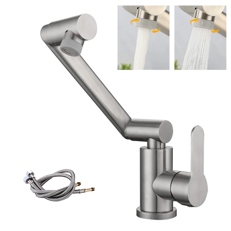 

304 Stainless Steel Washbasin Faucet Mixer Taps Cold Hot Water Sink Black Cranes Bathroom Kitchen Accessories Gourmet Extendable