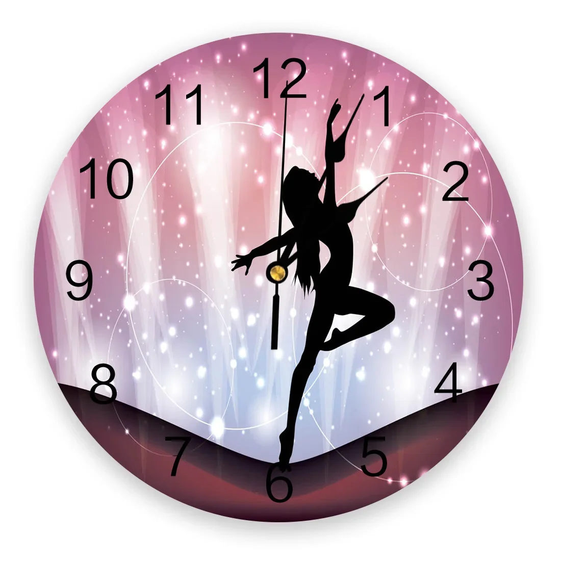 Dance Woman Silhouette Starry Sky Round Wall Clock Hanging Silent Time Clock Home Interior Bedroom Living Room Office Decor