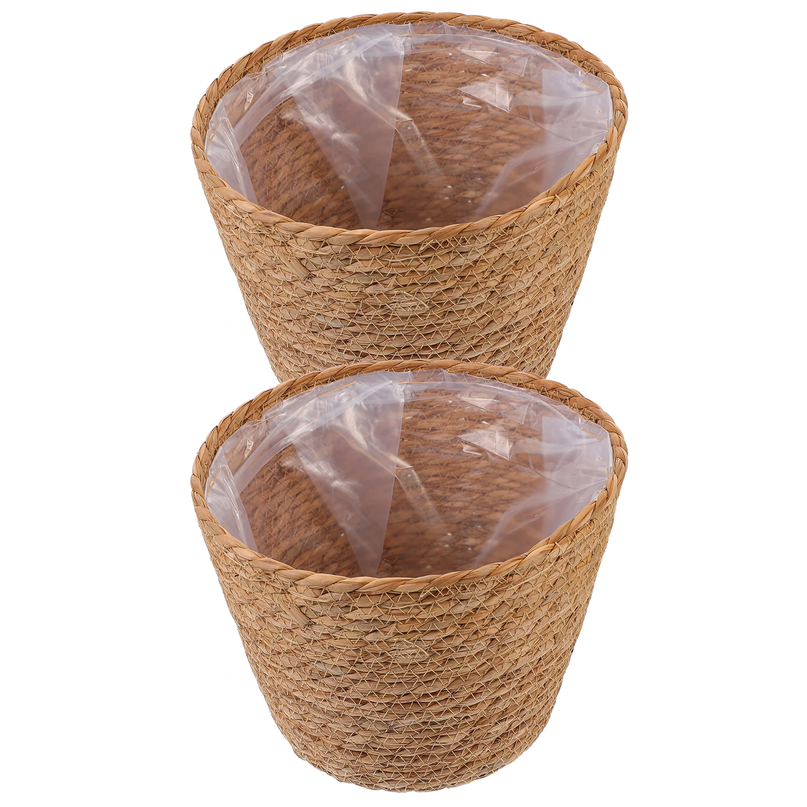 

2Pcs Rustic Woven Plant Basket Straw Flower Basket Multi-Purpose Handwoven Container for Indoor Outdoor Home Decoration