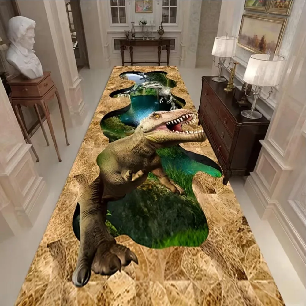 3D Jurassic Dinosaur Rug Prehistoric T-Rex Illusion Floor Mat Soft Washable Non-Slip Dino Theme Decor for Game Room Bedroom
