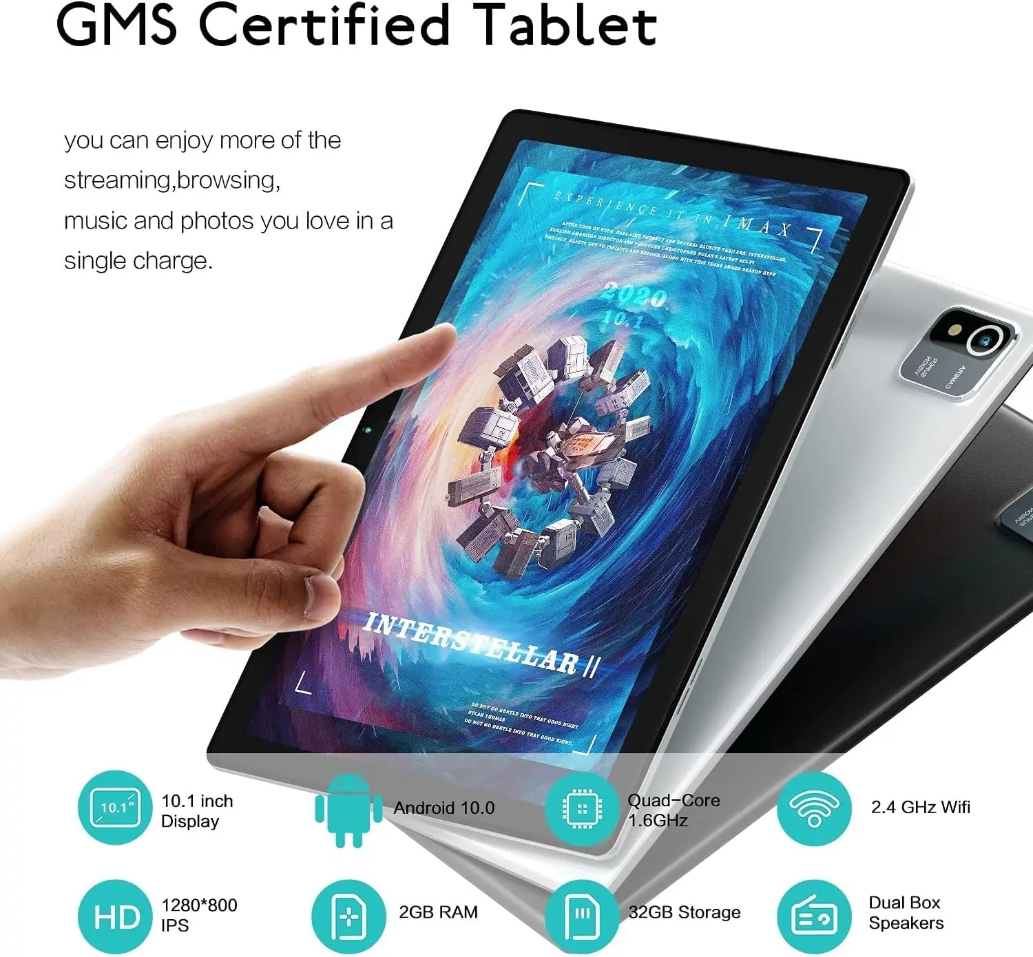 Tablet Tablet Android 13 da 10.1 pollici, 2 RAM 64GB ROM, 5000mAh batteria Quad Core IPS HD Tablet Touch Screen