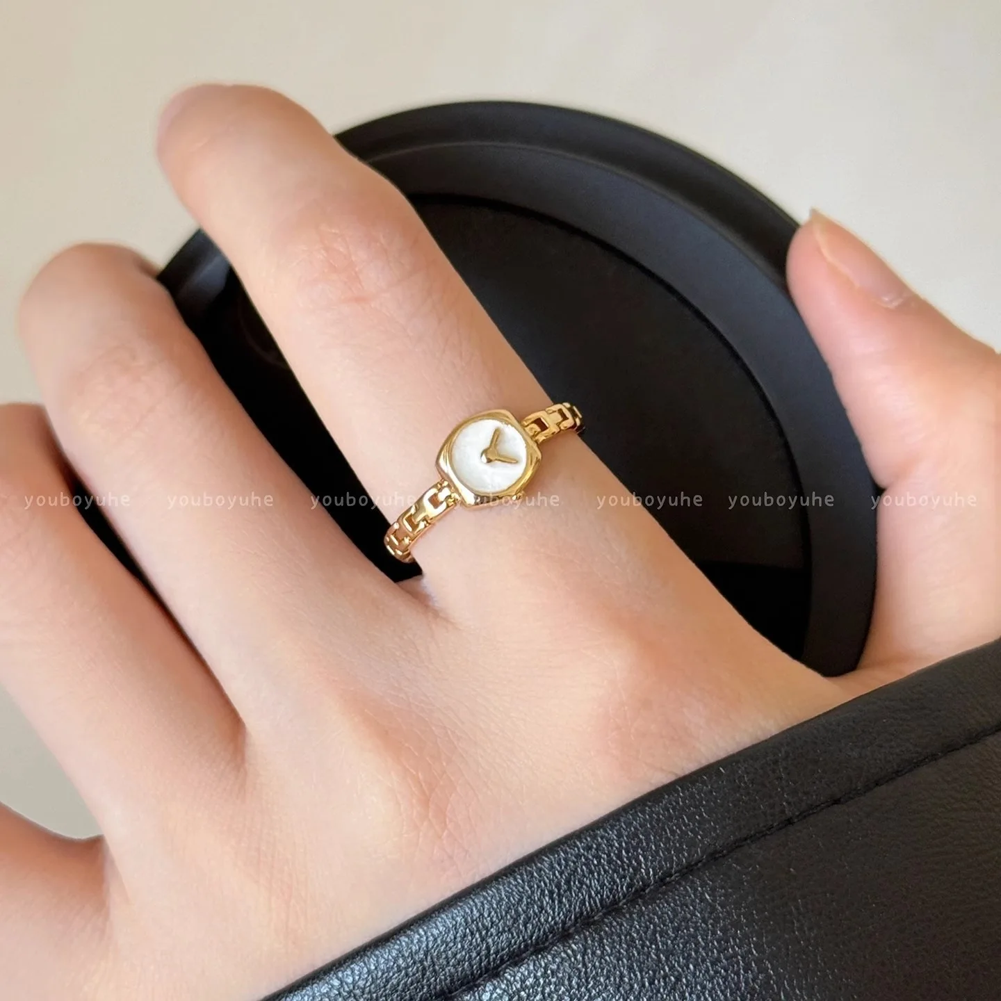 Ring Watch Chain Style Enamel Open Adjustable Thin Metal Alloy Women Minimalist Niche Daily Party Travel Gift Jewelry