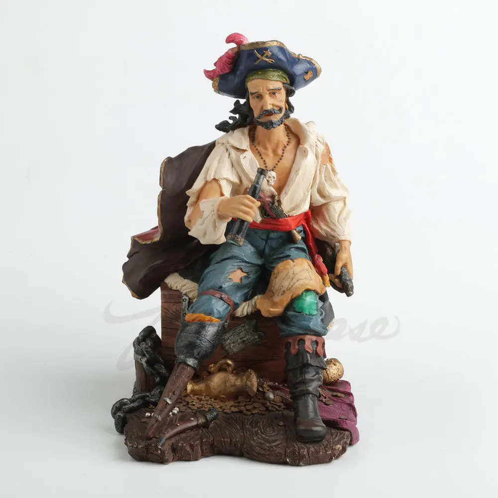 Legendary Pirate Statue Resin Figurine Caribbean Captain Sculpture for Home Office Bar Decor Living Room Ornament Birthday Gift