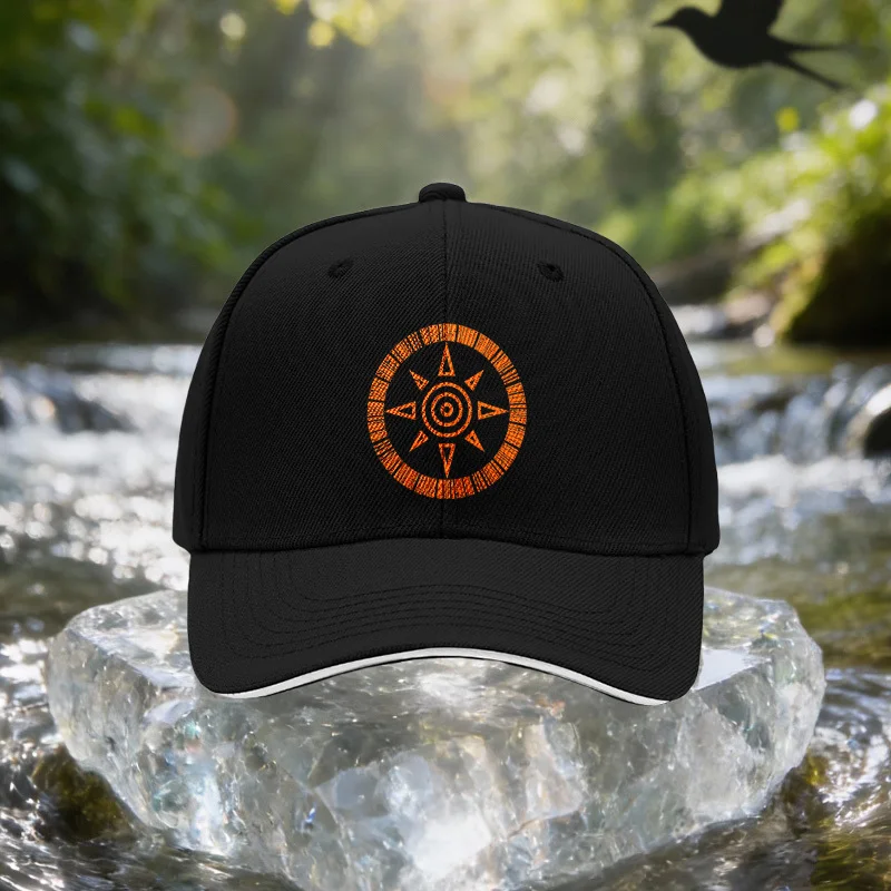Orange Round Sun Pattern Sandwich Cap, Unisex Easy Lightweight Adjustable Outdoor Sun Hat, Ideal Gift for Travel, Parties, And B