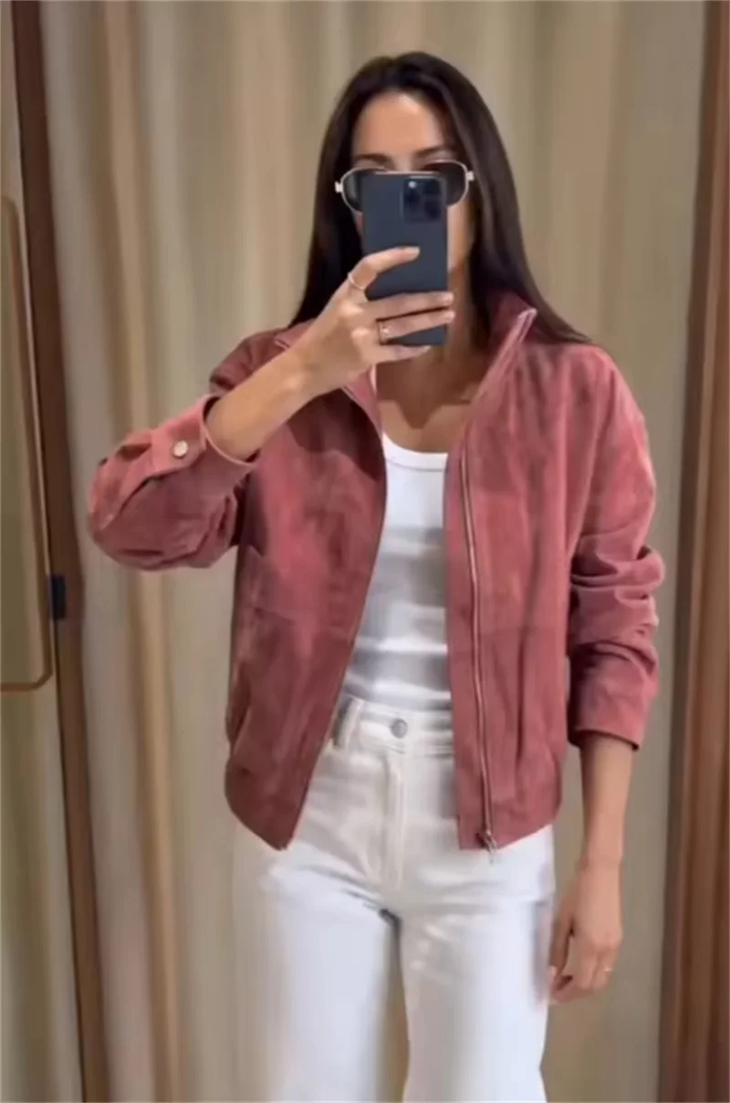 Guobioziy 2026 Autumn New Women's Jacket Wine Red Long Sleeve Simple Loose Jacket Parka Casual Fashion Versatile Style