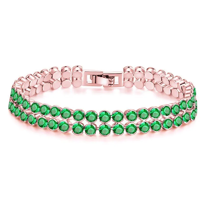 MxGxFam ( 19 cm x 8 mm )  2 line Zircon Bracelets For Women Girls White / Rose Gold Colors AAA+ CZ Jewelry