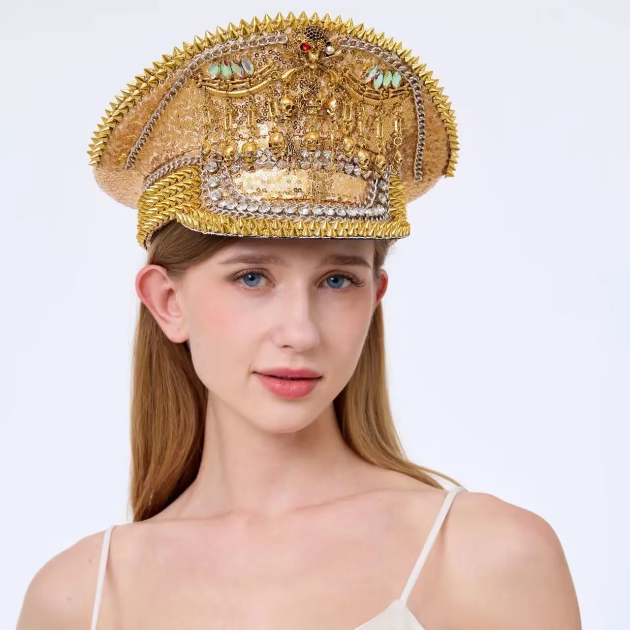 

HongLuan стимпанк капитанская шляпа со стразами для Хэллоуина и фестиваля Burning Man для женщин, винтажные военные аксессуары, кепка для мужчин