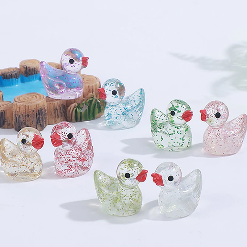 Random Color 10/20PCS Set Mini Resin Duck Ornament Cute Glitter Duck Fairy Dollhouse Miniature Handmade Decorating Props QC-ZYF