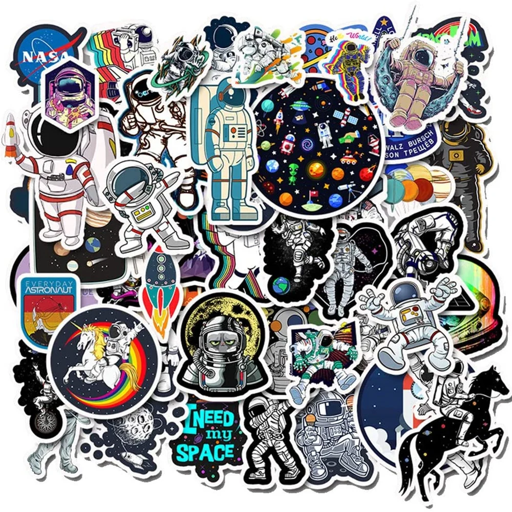 

50Pcs Space Astronaut Stickers for Water Bottles Laptop Waterproof Vinyl Space Explore Stickers Pack Space Theme Gift for Teens