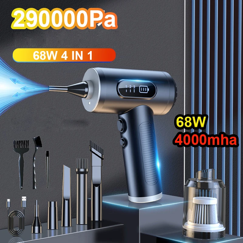 68W 290000Pa 4 IN 1 Car Vacuum Cleaner 4000mha Wireless Strong Suction Handheld Pump Cordless LED Robot for Car Home Appliance