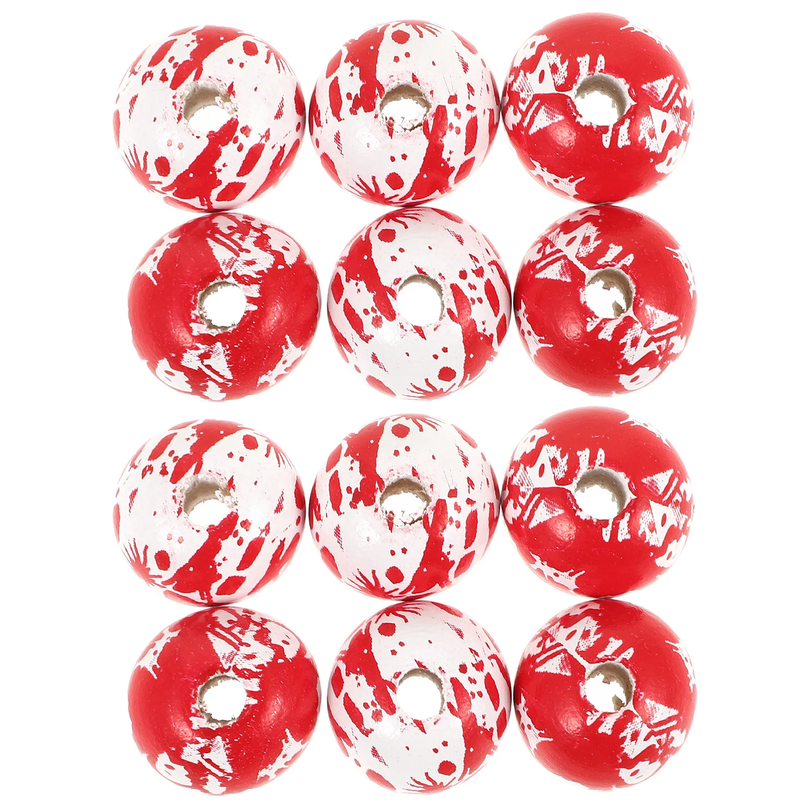 

20pcs Blood Handprint Wooden Beads Halloween Craft Diy Decoration Material Wooden Round Beads Garland Making Jewelry Tools