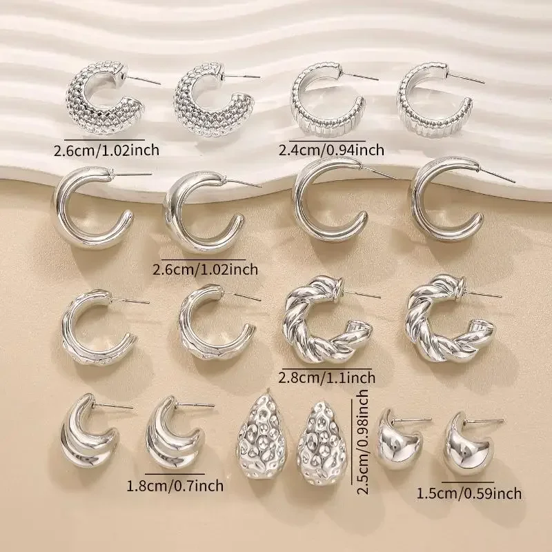 3/9Pairs أنيقة قطرة الماء C على شكل هوب أقراط غير النظامية شخصية أقراط تنوعا المرأة اليومية مجوهرات الحفلات هدية