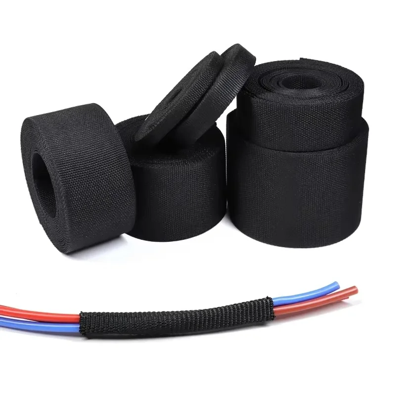 1~50m Braided Cable Sleeve PET Heat Shrink Tube Insulation Flam Retardant Shrinkable Wire Wrap Sheath Protection Cable Organizer