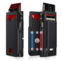 New Black Leather Wallet for Men Slim Bifold RFID Blocking Wallet with Pop-Up Metal Card Holder & Card Sleeves POP UP Wallet