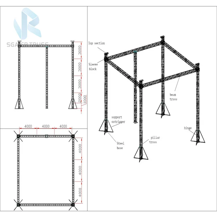 

Aluminum Alloy Foldable Portable SquareT Russ System For Event Stage With Spigot Bolt Connector