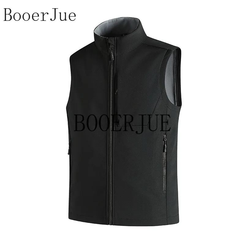 Sports Casual Large Size Waterproof Windproof Breathable Running Men Unisex Fleece Lined Soft Shell Vest Sleeveless Stand Collar