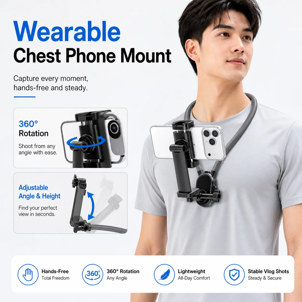 Ultra stable suspended first person perspective camera stand, motion camera stabilizer for Vlog recording, outdoor shooting