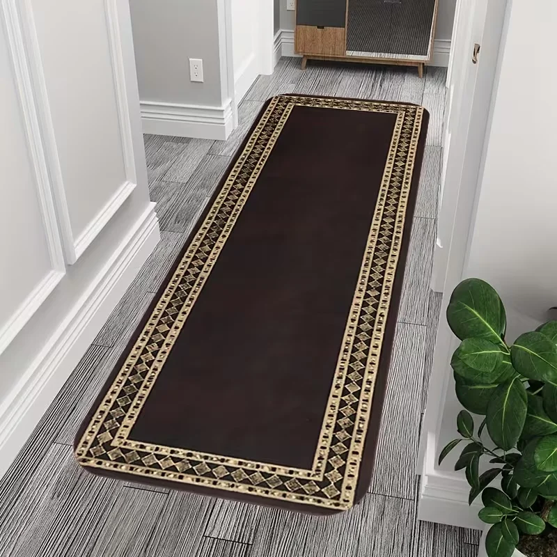 Vintage Ornate Border Runner Rug Retro European Scroll Floral Frame Non-Slip Carpet Luxury Classic Home Decor Mat for Hallway