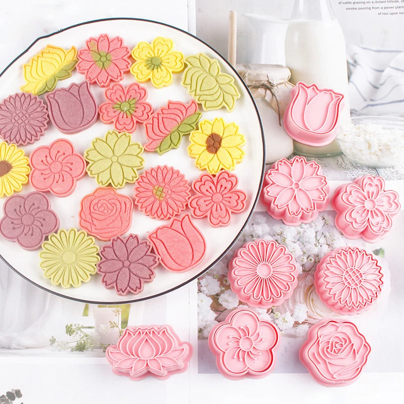 Flower Cookie Cutters: 8 Pcs Flowers Cookie Cutter, Spring Flowers Cookie Stamps For Biscuit Fondant Cheese Baking