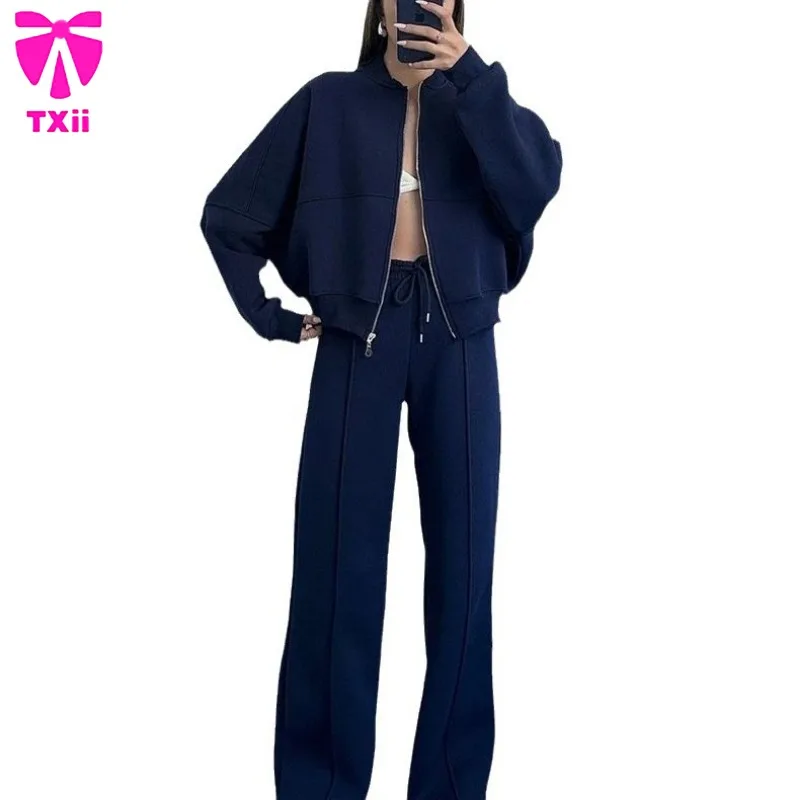 Zweiteilige Langarmjacke für Damen mit O-Ausschnitt, Hose mit geradem Bein, Outdoor-Damenbekleidungsset, zweiteiliges Sportshirt