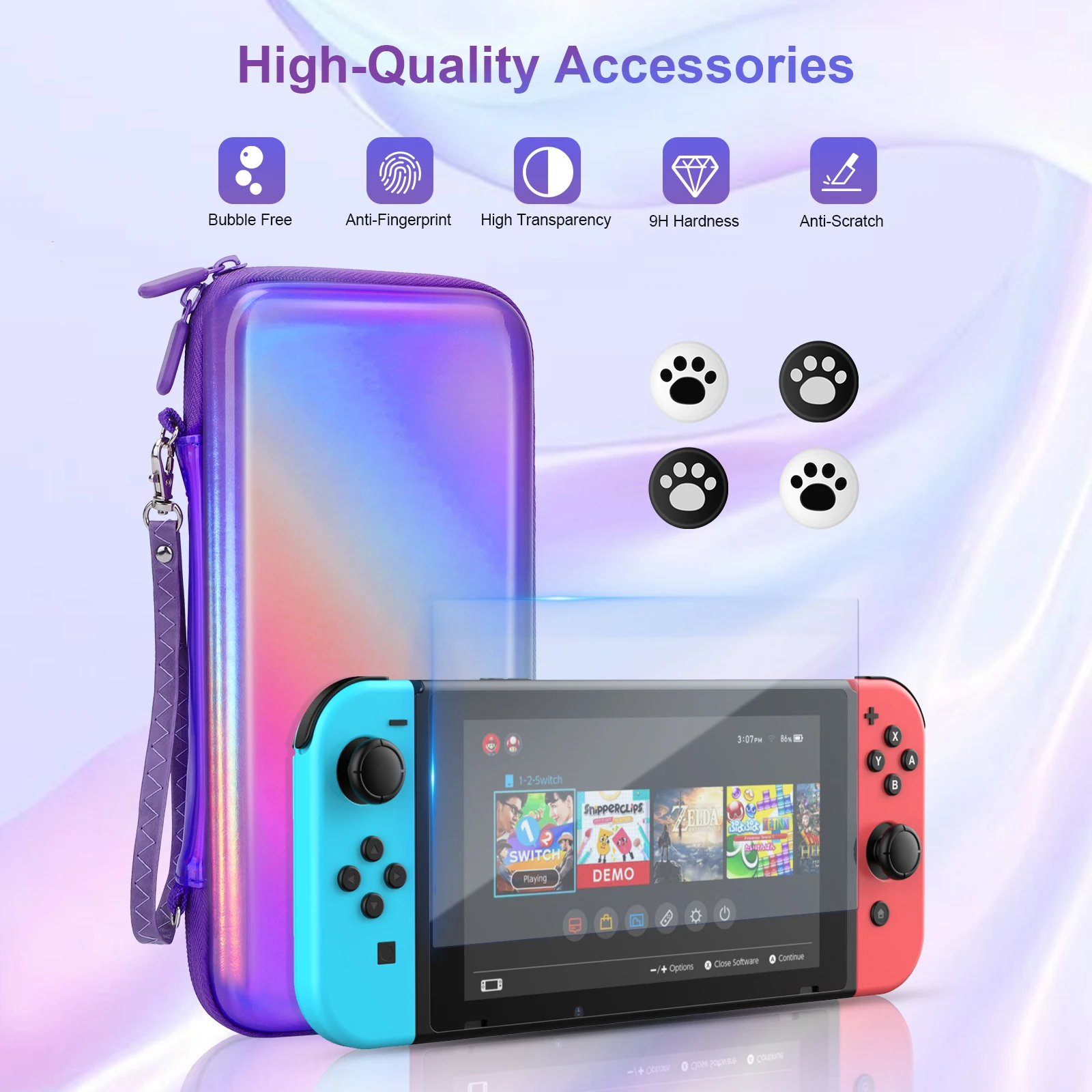 Gradient Portable Travel Bag Suitable for Nintendo Switch OLED Glossy NS Switch Protective Case For Girls Game Accessories Kit