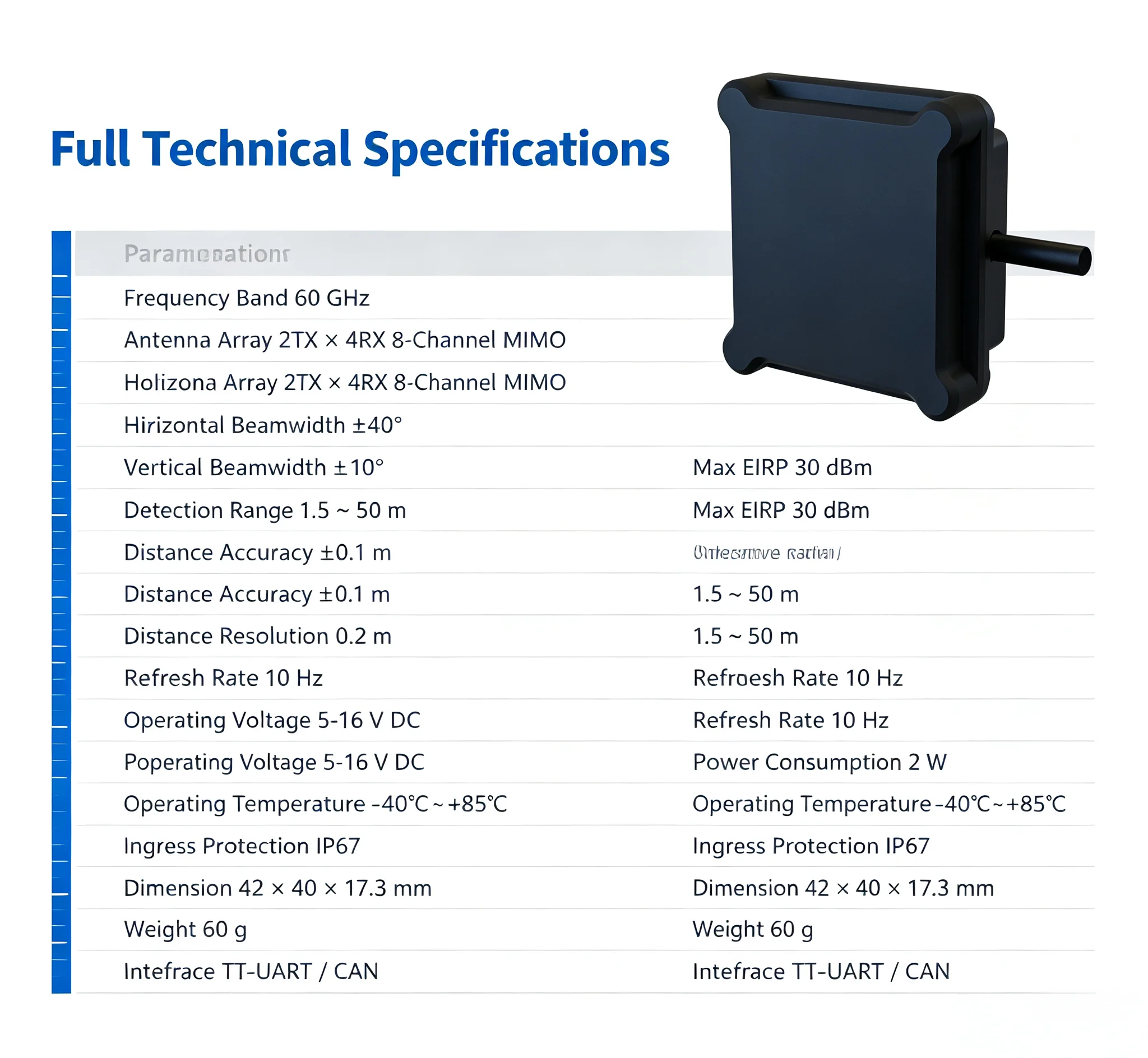 60GHz Obstacle-Avoidance Radar UAV-XR50 with UART/CAN Interfaces for Data Transmission Targets Point Clouds