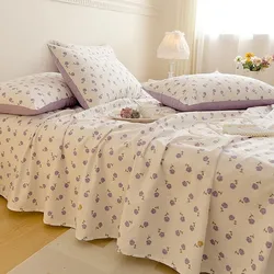100% Cotton Pink/Purple Floral Blossom Print Ultra Soft Breathable 1 Flat Bed Sheet+2Pcs Pillowcases Twin Full Queen size 3Pcs