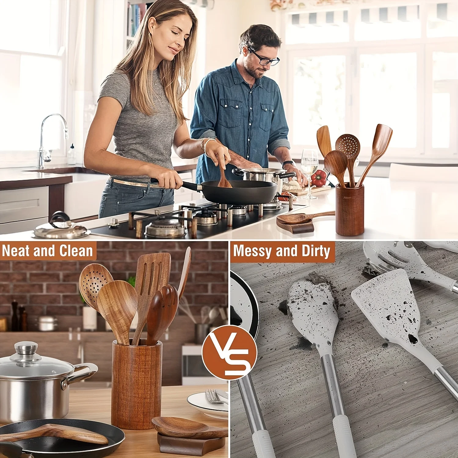 Natural Teak Wood Kitchen Utensil Set 6