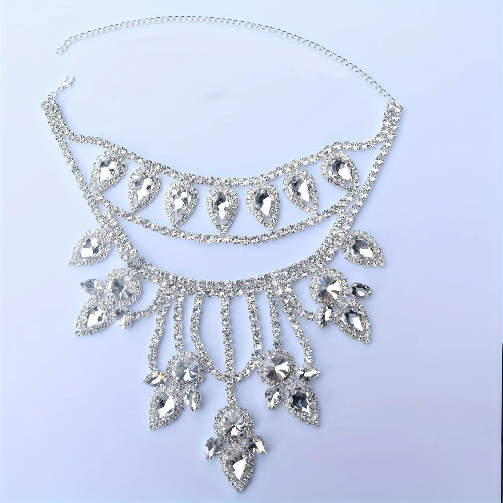 Exaggerated Super Sparkling Large Rhinestone Necklace Jewelry Exquisite Luxury Wedding Party Necklace Crystal Jewelry Body